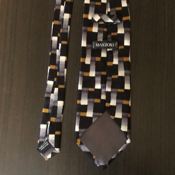 Manzoni Italian pure silk tie black/gold/white - Picture 2 of 8
